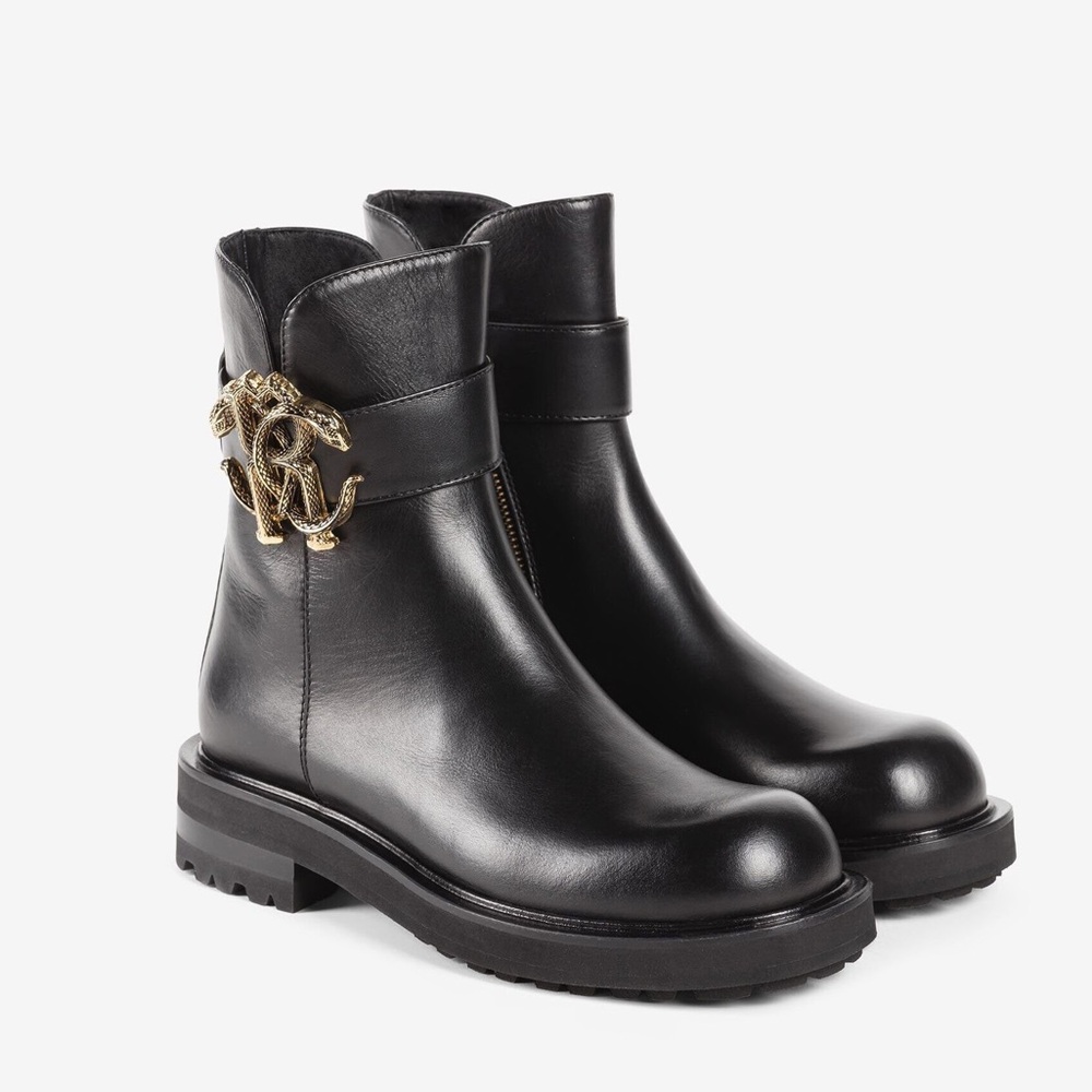 Roberto Cavalli Logo-plaque leather boots